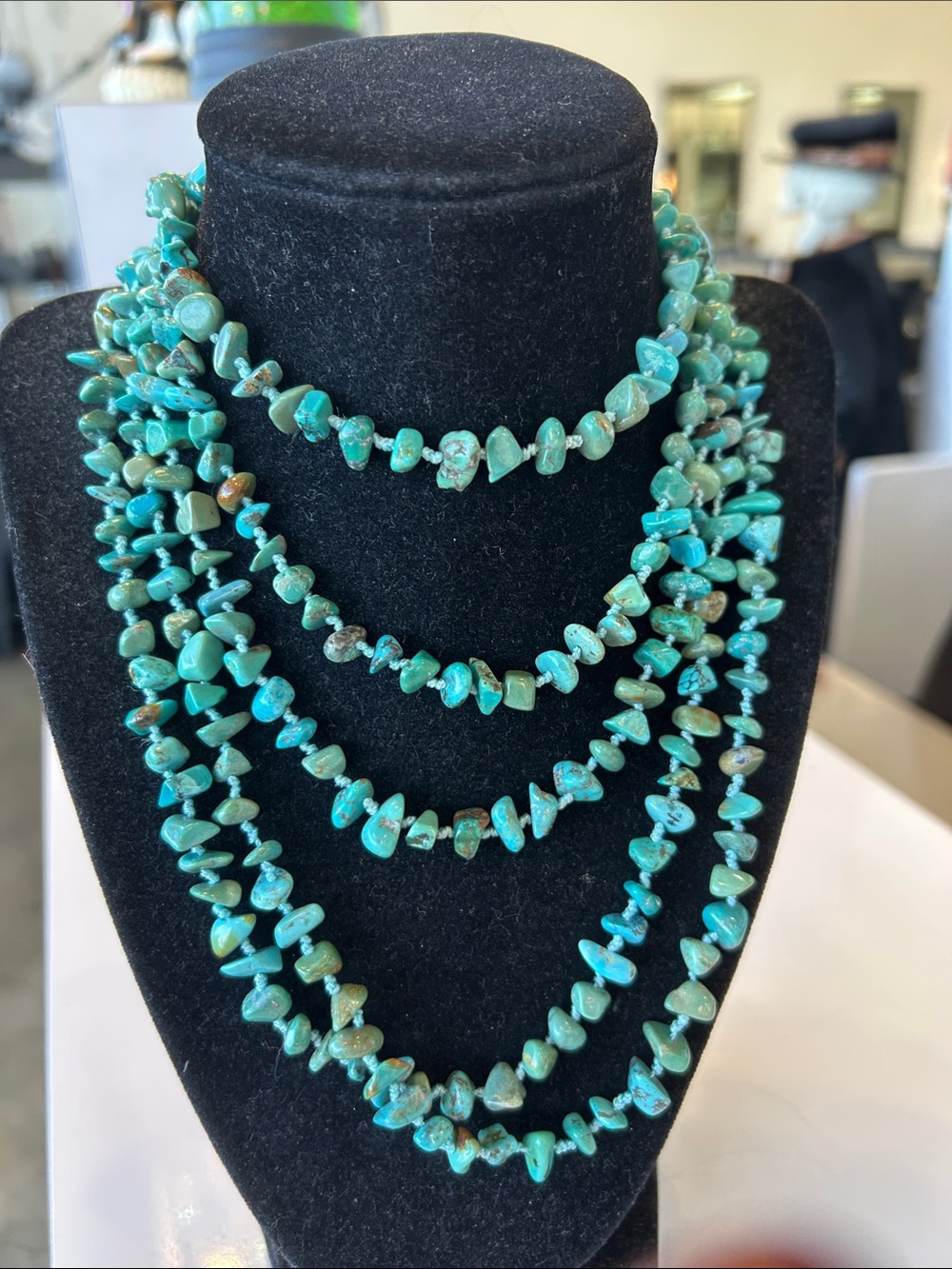 Turquoise Chip Necklace - Women's Multi-Strand Beaded Necklace